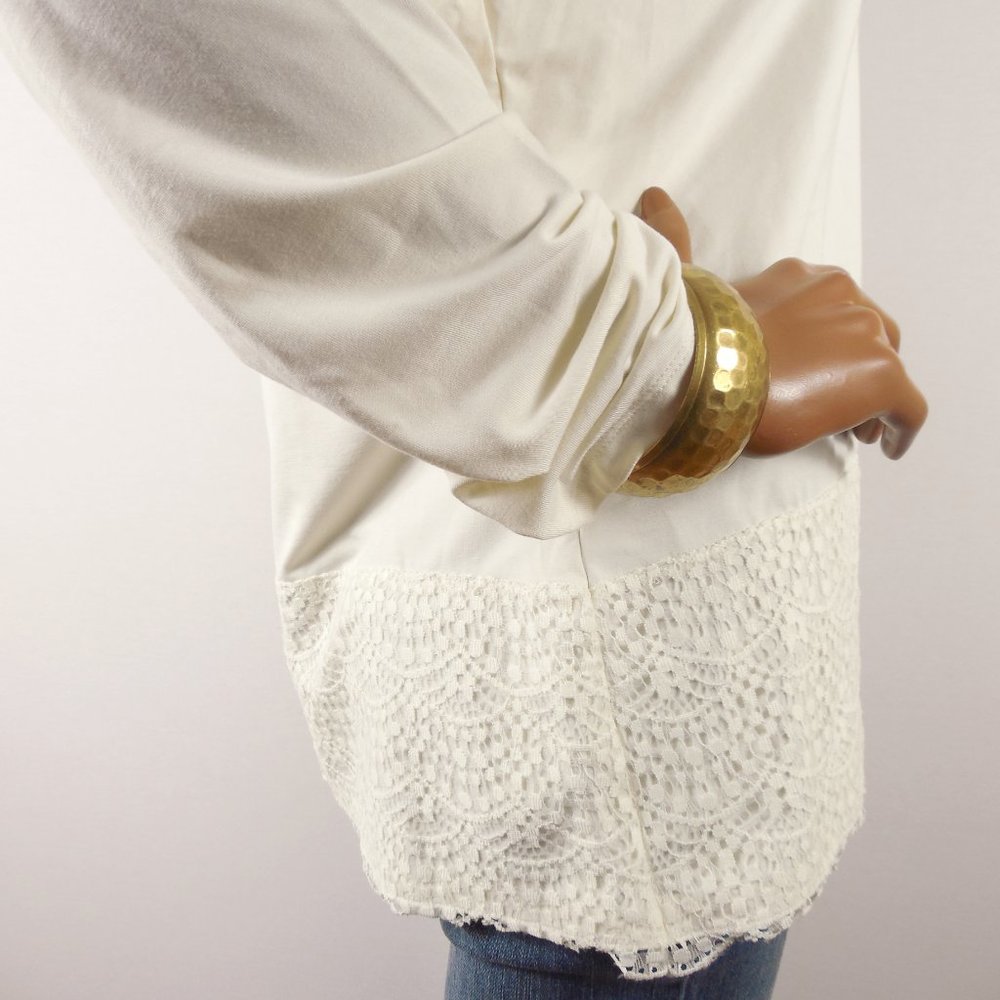 TALBOTS Top 2X NWT $79 Ivory Blouse Stretch Shirt Lace Hem Long Sleeves Casual - Picture 5 of 9